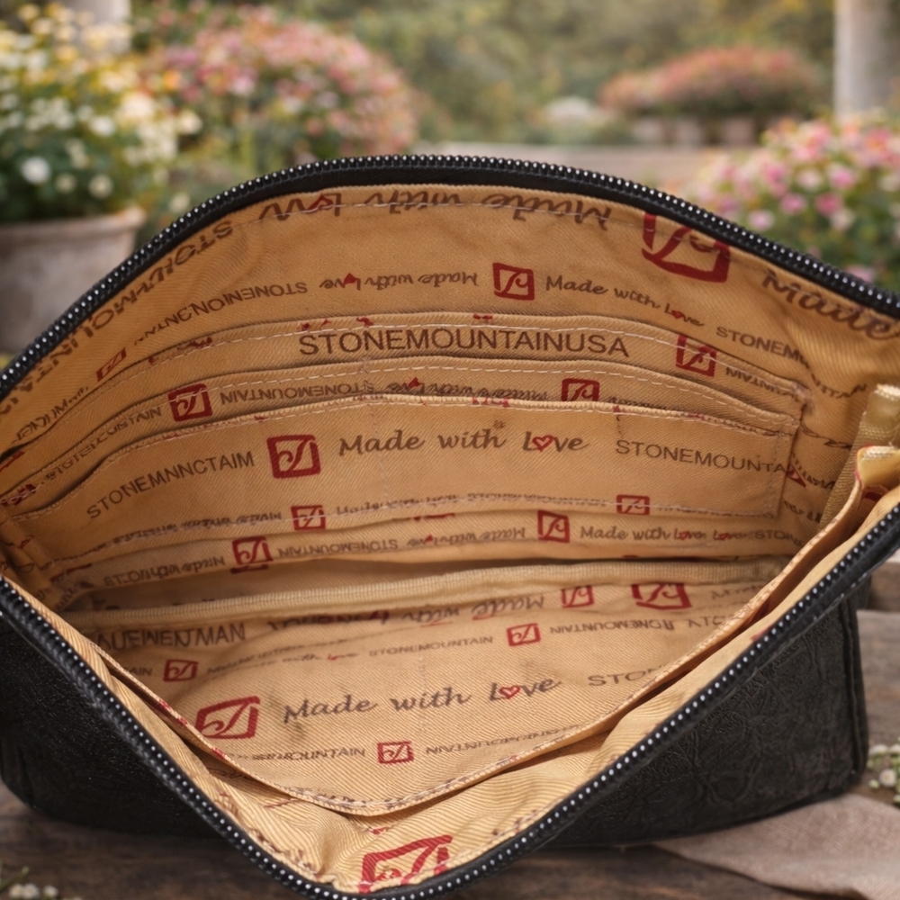Stone Mountain USA Black Embossed Paisley Wristlet Clutch - Picture 2 of 3
